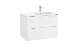 Roca Roca - Pack Mueble Base De 2 Cajones + Lavabo Aleyda Color: Blanco Mate - Medidas: 805x460x565 Mm - Posici&oacute;n Del Lavabo: Derecha
