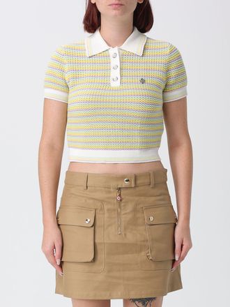 Casablanca Striped Cropped Cotton Knit Polo Shirt