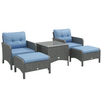 OUTSUNNY 5 Pieces Outdoor Patio Furniture Set Wicker Conversation Set Blue | TJ Hughes