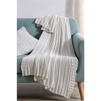 VCNY Home Dublin Cable Knit Throw Blanket - White at Nordstrom Rack