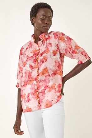 Roman Floral Print Button Detail Blouse