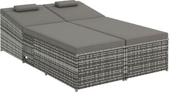 OUTSUNNY 2 Seater Double Rattan Sun Lounger Recliner Day Bed Wicker Weaver Sofa Grey