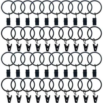 OEM 40 Anillas Met&aacute;licas Para Cortinas Con Clips, 32 Mm De Di&aacute;metro Interior, Color Negro - Crezuo