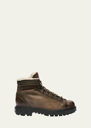 Santoni Mens Farah Shearling-Lined Leather Ankle Boots