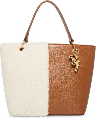 Anne Klein Mini Tote Bag Women Chestnut Sherpa Convertible Strap Handbag FROG408