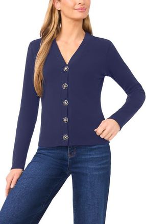 CeCe by Cynthia Steffe Flower Button Knit Cardigan in Classic Navy at Nordstrom, Size X-Small