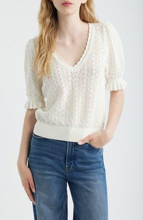 Paige Haisley Pointelle Stitch Organic Cotton & Silk Blend Sweater in Ivory at Nordstrom, Size Medium