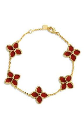 Savvy Cie Jewels 18K Gold Vermeil Red Agate Flower Station Bracelet at Nordstrom Rack