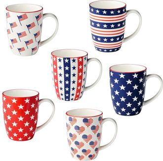 Certified International Patriotic Pad Print Set Of 6 Mugs