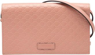 Gucci Pre-owned Cross Body Bags, female, Pink, Size: ONE SIZE Pre-owned Embossed Leather Wallet on Chain