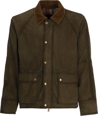 The Jack Leathers Brown Norfolk Suede Corduroy-Collar Leather Jacket