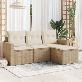 vidaXL Juego De Sof&aacute;s Jard&iacute;n Con Cojines 4 Pzas Rat&aacute;n Sint&eacute;tico Beige Vidaxl