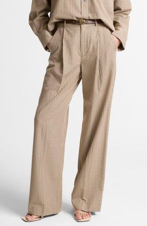 Vince Camille Check Wide Leg Pants in Light Wheatstone Check at Nordstrom, Size 10