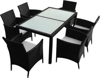 vidaXL Set Comedor De Jard&iacute;n 7 Piezas Y Cojines Rat&aacute;n Sint&eacute;tico Negro Vidaxl