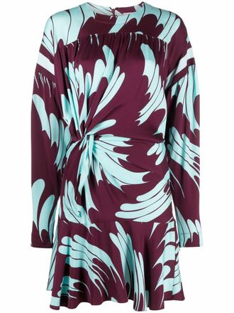 Stella McCartney abstract-print gathered dress - women - Polyamide - 44 - Purple