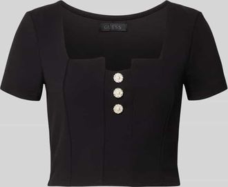 Guess Cropped T-Shirt mit Ziersteinbesatz Modell Evelina in Black, Gr&ouml;&szlig;e XL
