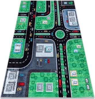 RugsX Alfombra Lavable Junior 52052.802 Ciudad, Calles Para Ni&ntilde;os Antideslizante - Verde / Negro Green 200x290 Cm