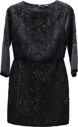 Maje Lace Mini Dress in Black Satin