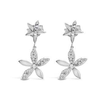House of Brilliance Sterling Silver 1/5 Cttw Diamond Double Star Dangle Earrings