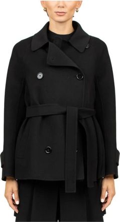 Max Mara Jassen, Dames, Zwart, L, Wol, Korte Zwarte Wollen Jas