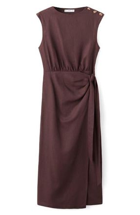 Mango Linen Blend Midi Dress in Chocolate at Nordstrom, Size 10