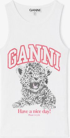 Ganni White Tank Top with Print - Size XXS Organic Cotton