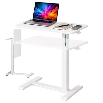 Relaxdays Relaxdays Tavolo Pieghevole Regolabile 66-100,5 Cm Con Ruote Nascoste Per Home Office, Tavolo A C Per Laptop, Bianco