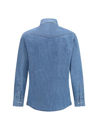 Brunello Cucinelli Mens Easy Fit Lightweight Denim Shirt Med Wash Cotton