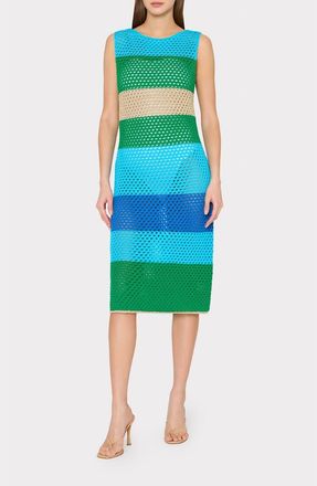 Milly Metallic Semisheer Open Stitch Cover-Up Dress in Blue Green Multi at Nordstrom, Size X-Small