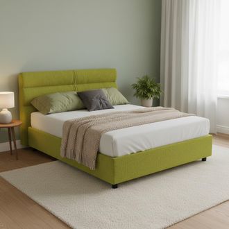 Dmora Cama Doble Brienno, Cama Desenfundable, Con Almacenaje, Hecho En Italia, Tama&ntilde;o Colch&oacute;n 160x190 Cm, Verde