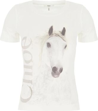 Chlo&eacute; T-shirt van bedrukt katoen - Dames - T-shirts - Wit - M - Katoen - Tops