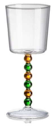 IVV set of 2 tall chalices in transparent borosilicate glass with green/amber stem h-20 cm