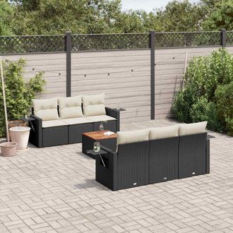 vidaXL Set De Comedor De Jard&iacute;n 7 Pzas Y Cojines Rat&aacute;n Sint&eacute;tico Negro Vidaxl