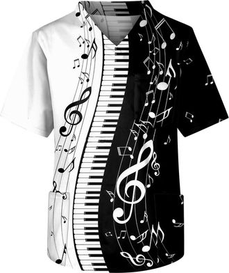 Generic Plain Scrubs Tunic Casual Uniform Nurse Uniform Men S Tops with Chest Pockets Funny 3D Print V Neck Short Sleeve Scrub Tops with 3 Pockets Male Scrubs