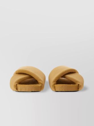 Jil Sander leather crisscross flat sandal with faux fur texture