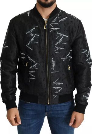 Dolce & Gabbana Black Logo Patch Brocade Bomber Full Zip Mens Jacket (Pre-Owned)