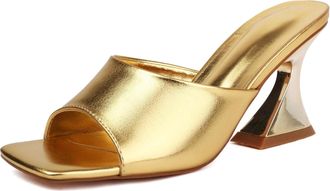 Generic MiaZane Womens Slide Sandals Chunky Crystal Block Heel Square Toe Strap Mules Dressy Fashion Heeled Slides for Evening Reception & Summer Events,Gold,