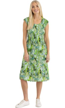 Klass Pleated Botanical Print Dress - Greens - L