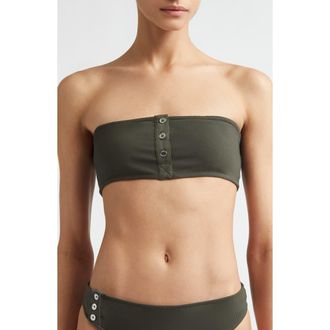 Toteme Strapless Rib Bikini Top in Dark Green at Nordstrom, Size X-Small