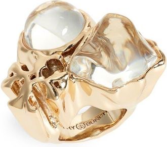 Tory Burch Kira Crystal Statement Ring in Brass /Clear at Nordstrom, Size 7