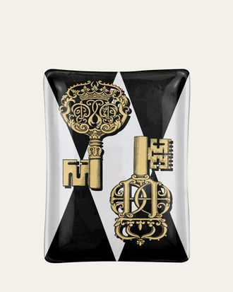 Fornasetti Rectangular Ashtray Chiavi Gold & Rombi