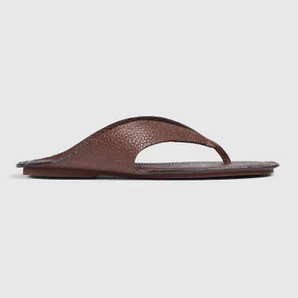 Gucci Mens Thong Sandal With Interlocking G, Brown, Leather