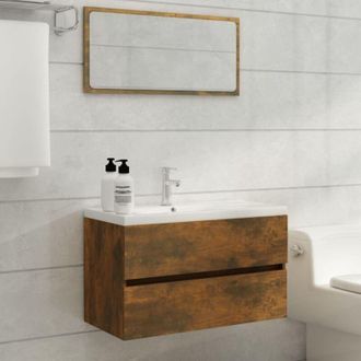 vidaXL Mueble De Ba&ntilde;o Con Lavabo Madera Contrachapada Roble Ahumado Vidaxl