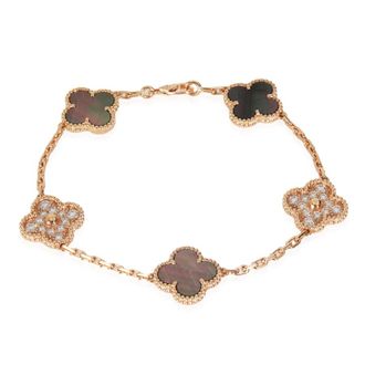 Van Cleef & Arpels Pre-Owned Van Cleef & Arpels Rose Gold Mother Of Pearl & Diamond Alhambra Bracelet