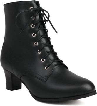 Generic Womens Lace-Up Ankle Boots with Chunky Heel & Round Toe, for Autumn Winter,Black,5.5 UK