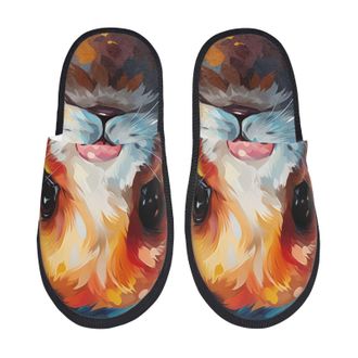 Generic Fuzzy Slippers Painting Colorful Hamster Warm Slipper Cozy Cotton Slipper For Room Bedroom Women M