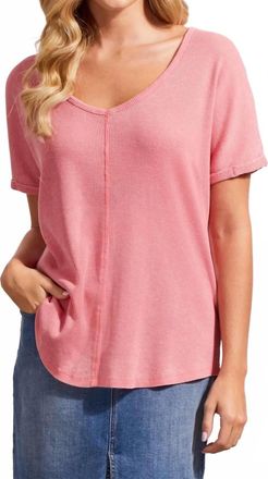 Tribal Waffle Weave V-Neck Tee Top In Pink