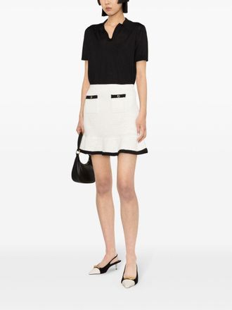Self Portrait Sequinned Crochet Miniskirt - White