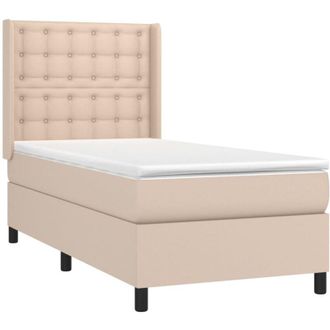 vidaXL Cama Box Spring Colch&oacute;n Led Cuero Sint&eacute;tico Capuchino 80x200 Cm Vidaxl