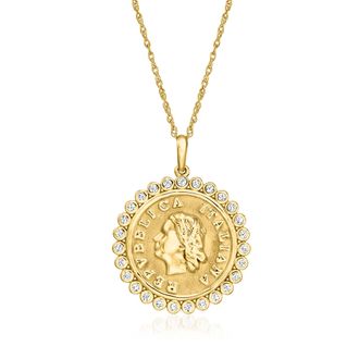 Ross-Simons Diamond Roman Woman Coin Pendant Necklace in 18kt Gold Over Sterling